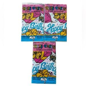 VTG 1996 Happy Birthday Plastic Tablecloths Lot of 3 NEW NOS 52"x90" Pink…